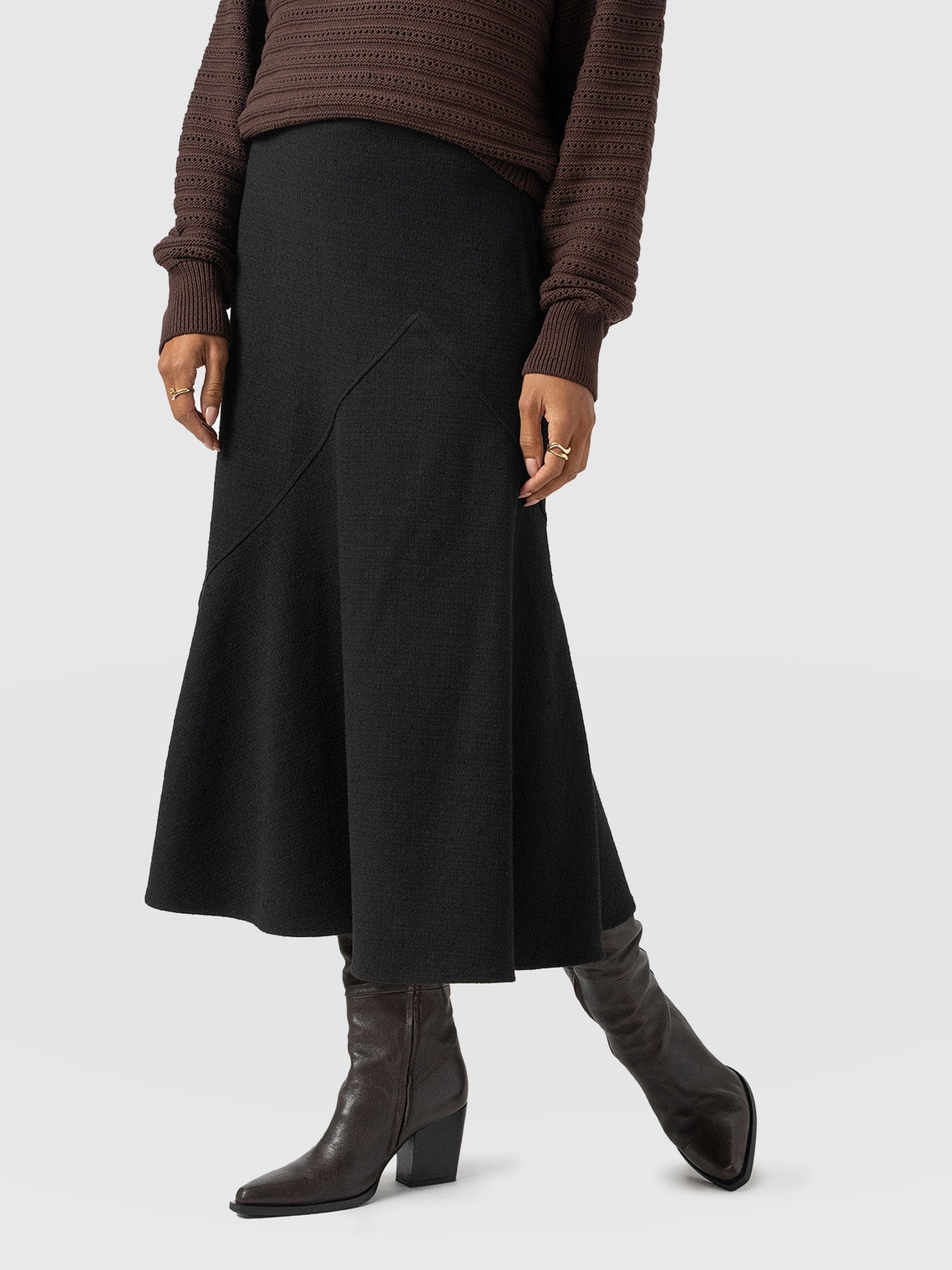 Piper Panelled Skirt - Black Boucle - Women's Skirts | Saint + Sofia® USA